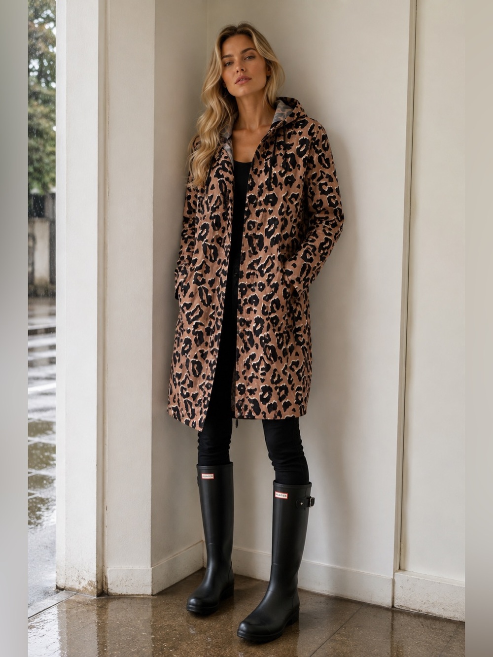 New Look Leopard Print Hooded Lightweight Raincoat Size 2